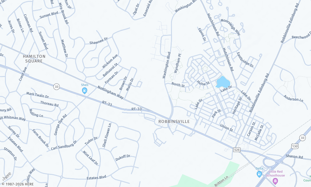 Map showing Foxmoor Animal Hospital at 1073 Washington Boulevard, Robbinsville, NJ